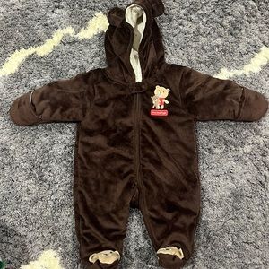 Just One You by Carters Fleece Brown Bear One Piece Zip Up Winter Coat NB
